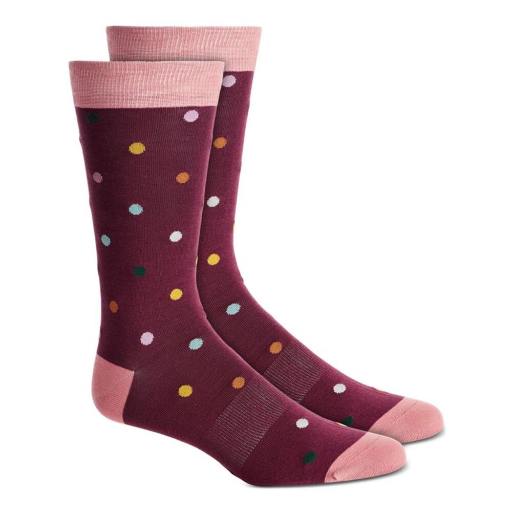 BAR III Red Cotton Color Block Polka Dot Seamless Casual Crew Socks